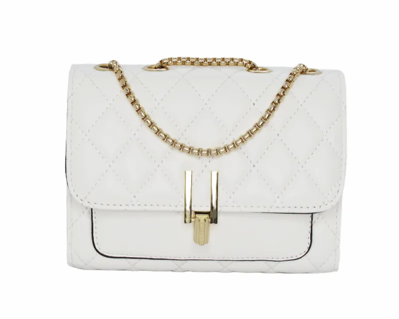 Camile Quilted Shoulder Bag- White/Gold