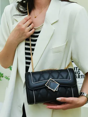 Diamond Quilted Decor Metal Chain Shoulder Bag- FD ⚡