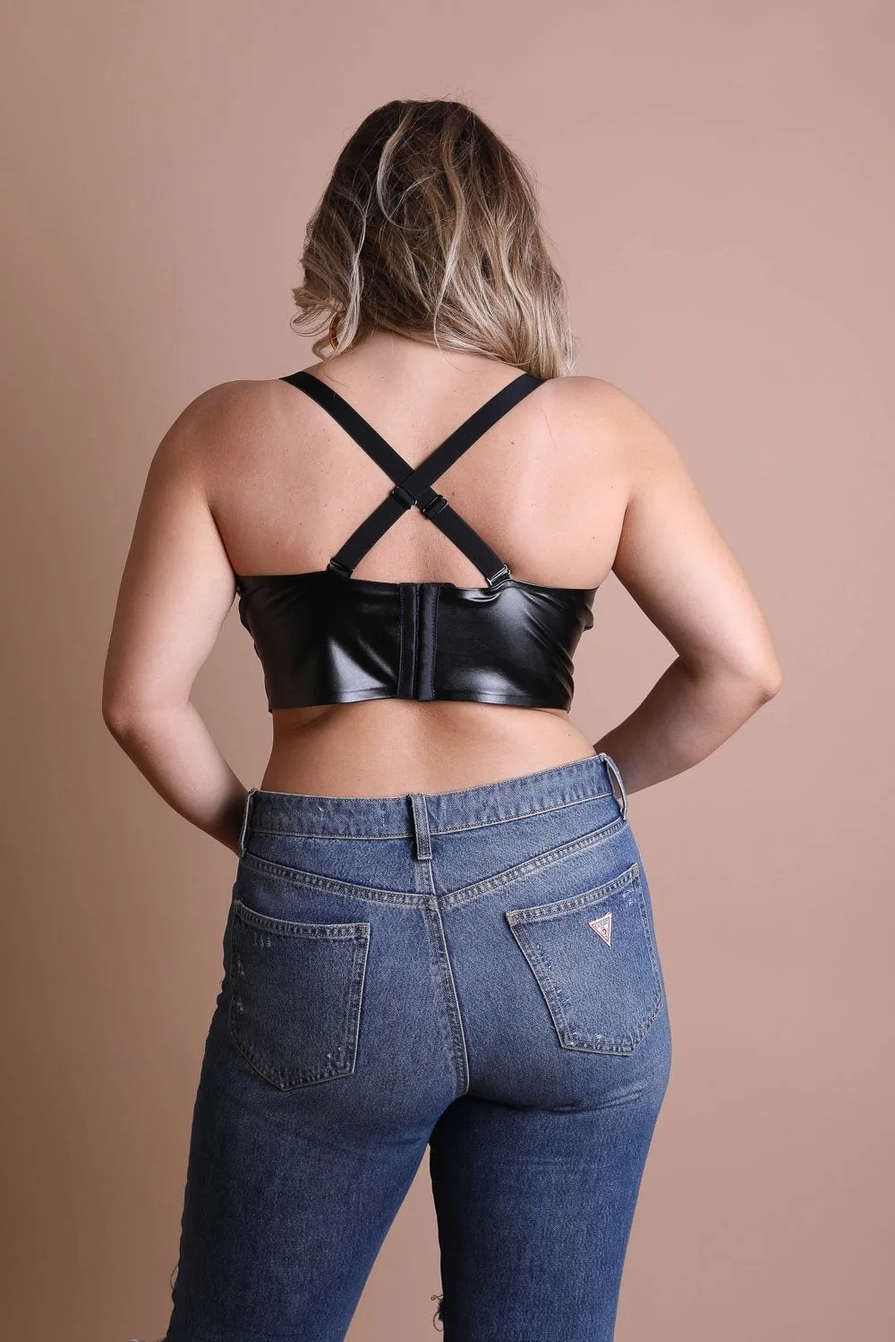 Faux Leather Longline Bralette Plus - 3 colors