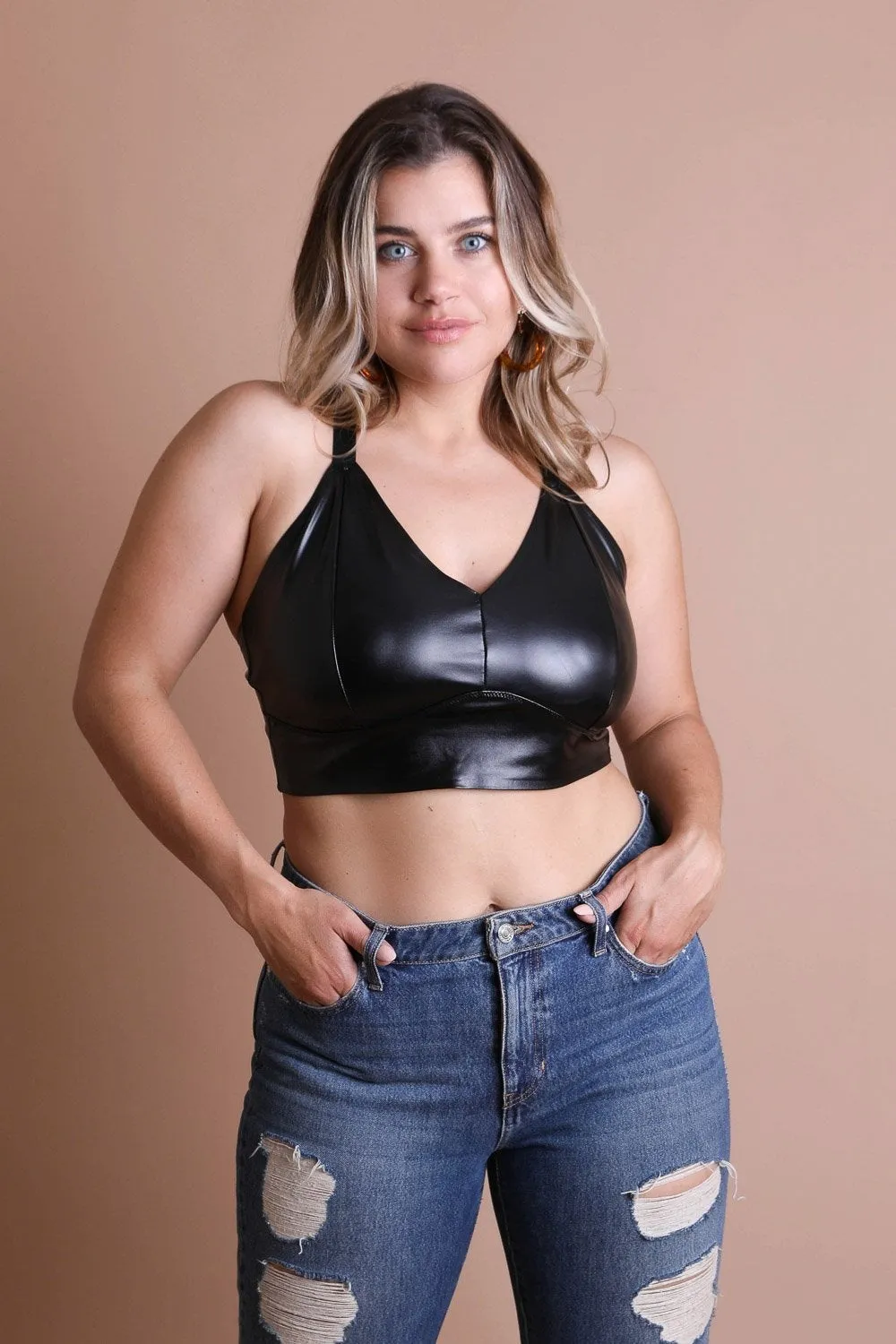 Faux Leather Longline Bralette Plus - 3 colors