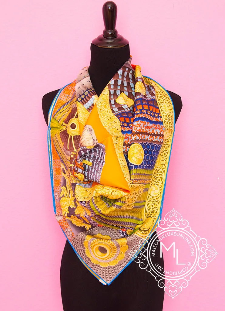 Hermes Orange Twill Silk 90 cm Parures De Samourais Scarf