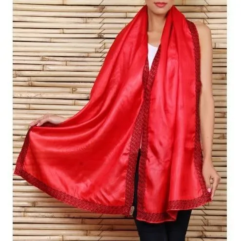 Maroon Silk Stoles with Kantha Work