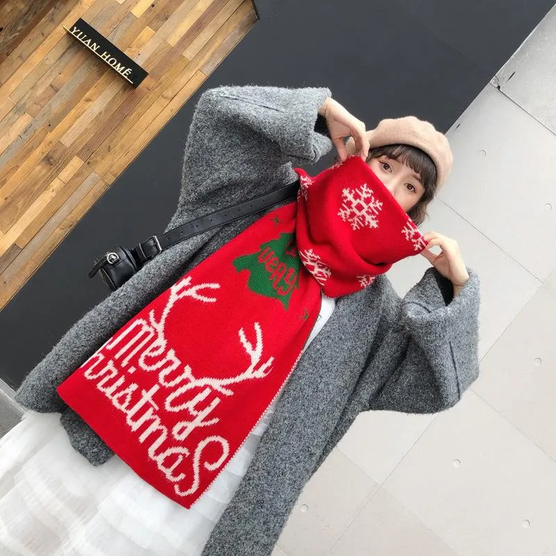Merry Christmas Elk Long Scarf Casual Travel Warm Scarves Shawls