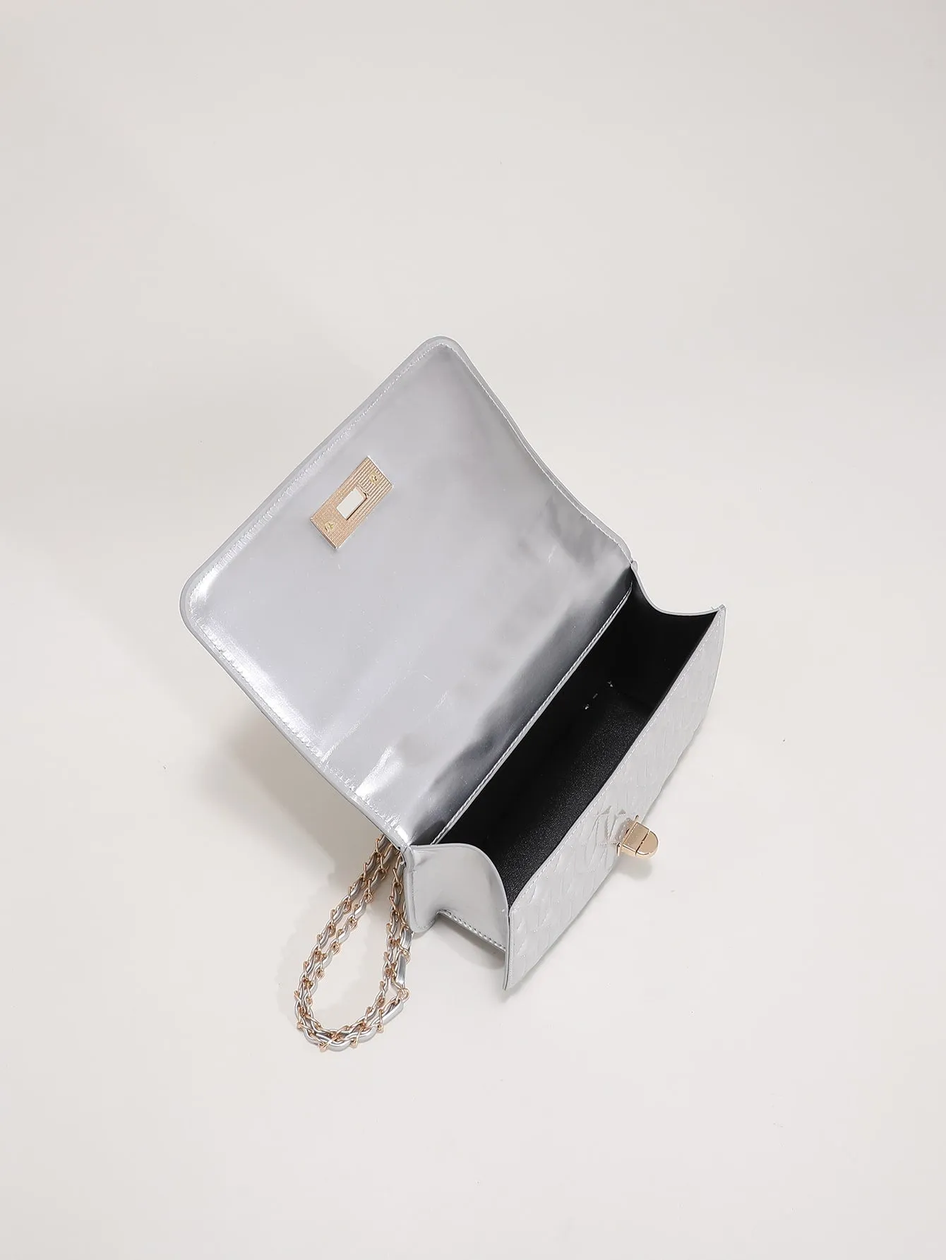 Mini Metallic Quilted Twist Lock Flap Chain Square Bag - Silver