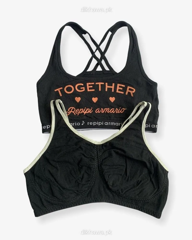 Non Padded Ladies Jogging Bra - Sports Bra - Soft Padded Imported Stocklot Branded Pushup Bra - Single Padded Bra - Pack of 2