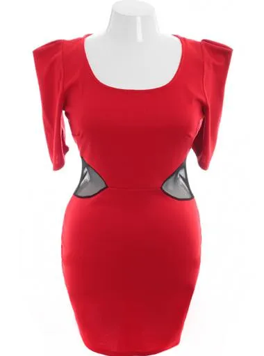 Plus Size Sexy Bold Shoulder Peep Show Red Dress