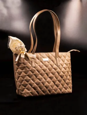 Quilted Pattern Shoulder Tote Bag - Khaki  - FD ⚡