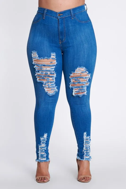 "In Distress" (Plus Size) Denim Jeans