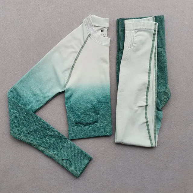 Women Yoga Set Gym Leggings Long sleeve Top